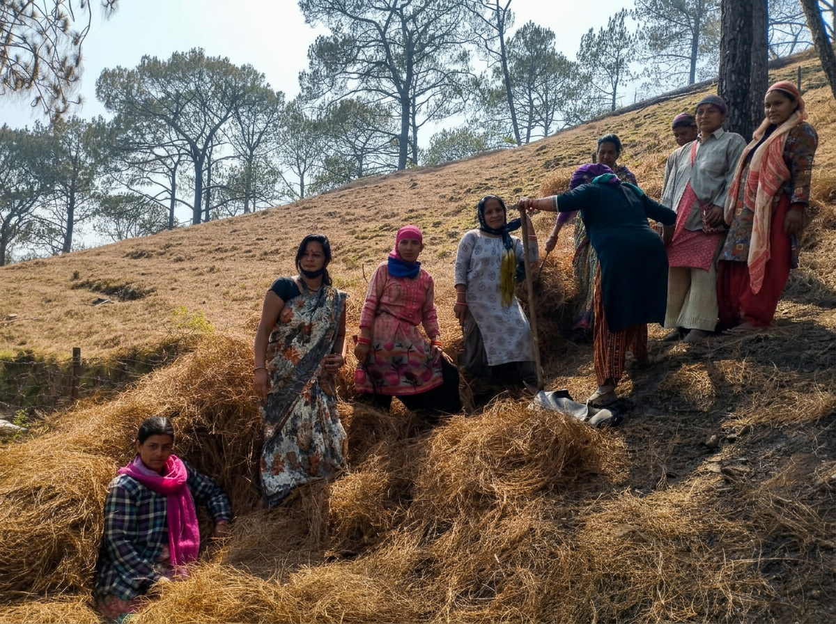 Local collection families together on a pine forest slope